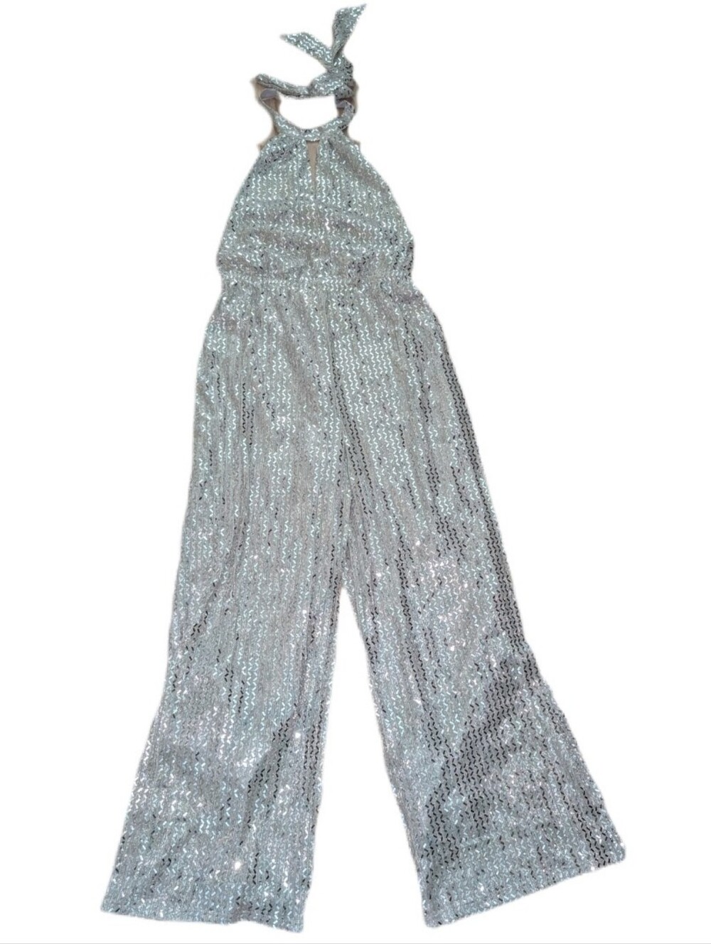 Lost & Wander Silver Metallic Sequin Jumpsuit M NWT